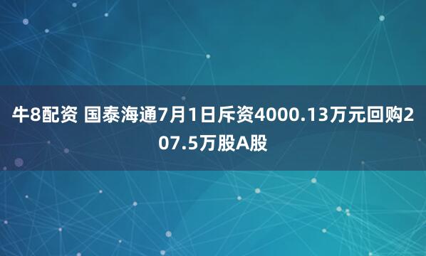 牛8配资 国泰海通7月1日斥资4000.13万元回购207.5万股A股
