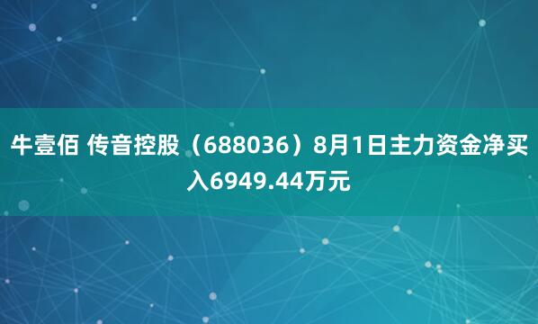 牛壹佰 传音控股（688036）8月1日主力资金净买入6949.44万元