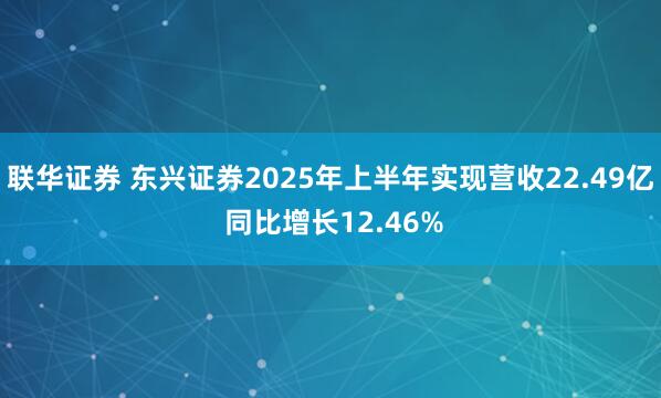 联华证券 东兴证券2025年上半年实现营收22.49亿 同比增长12.46%